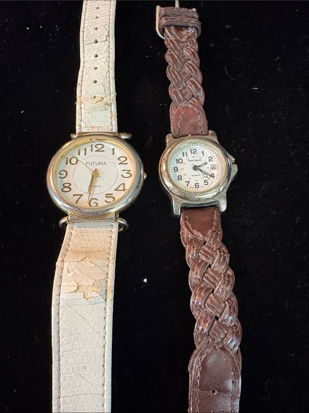 Women's White Leather Strap Watch - & Brown Leather strap. Times Square Quartz w